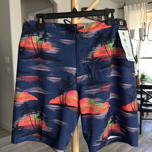 NWT Hurley Board Shorts Swim Phantom Quick Dry 4 Way Stretch Palm Tree Navy - Picture 6 of 11